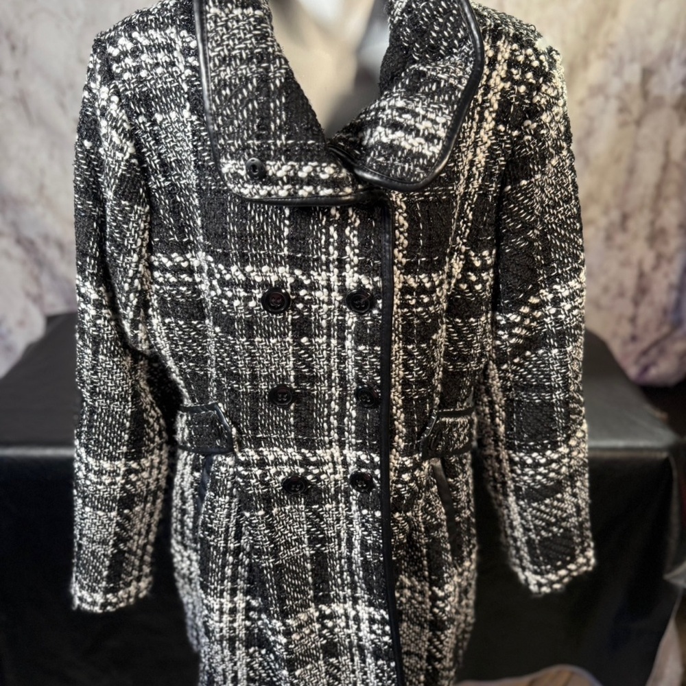 Women's Black and White Plaid Coat